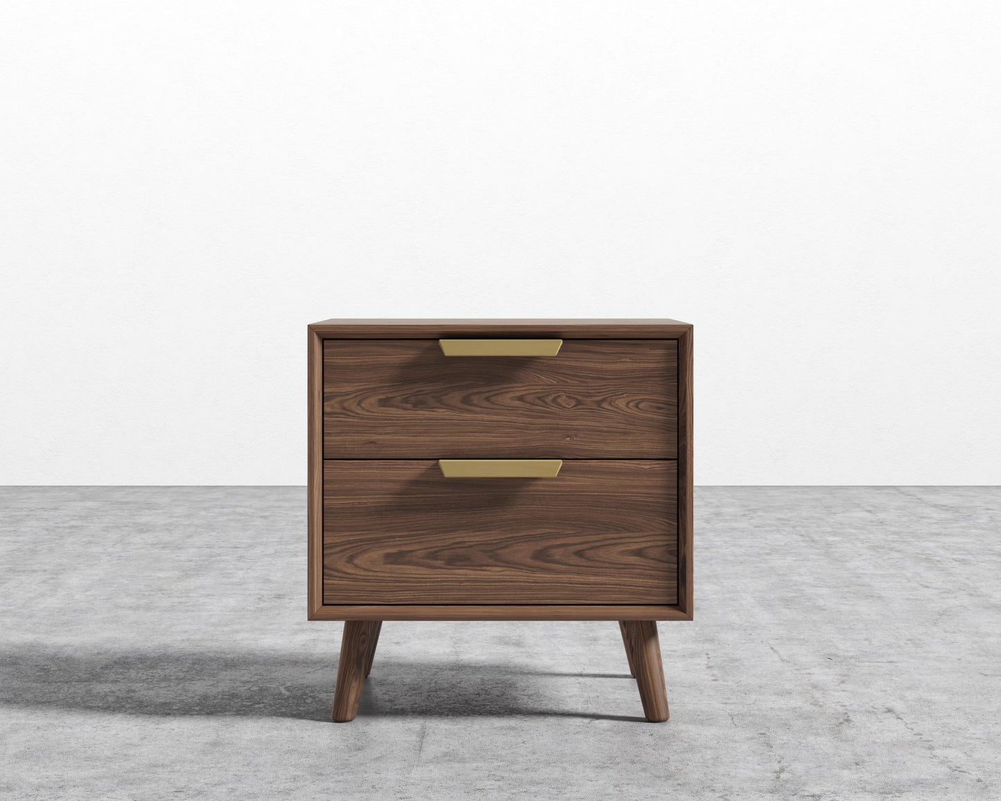 Asher Double Drawer Nightstand-Brushed Brass-Walnut