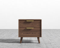 Asher Double Drawer Nightstand-Brushed Brass-Walnut