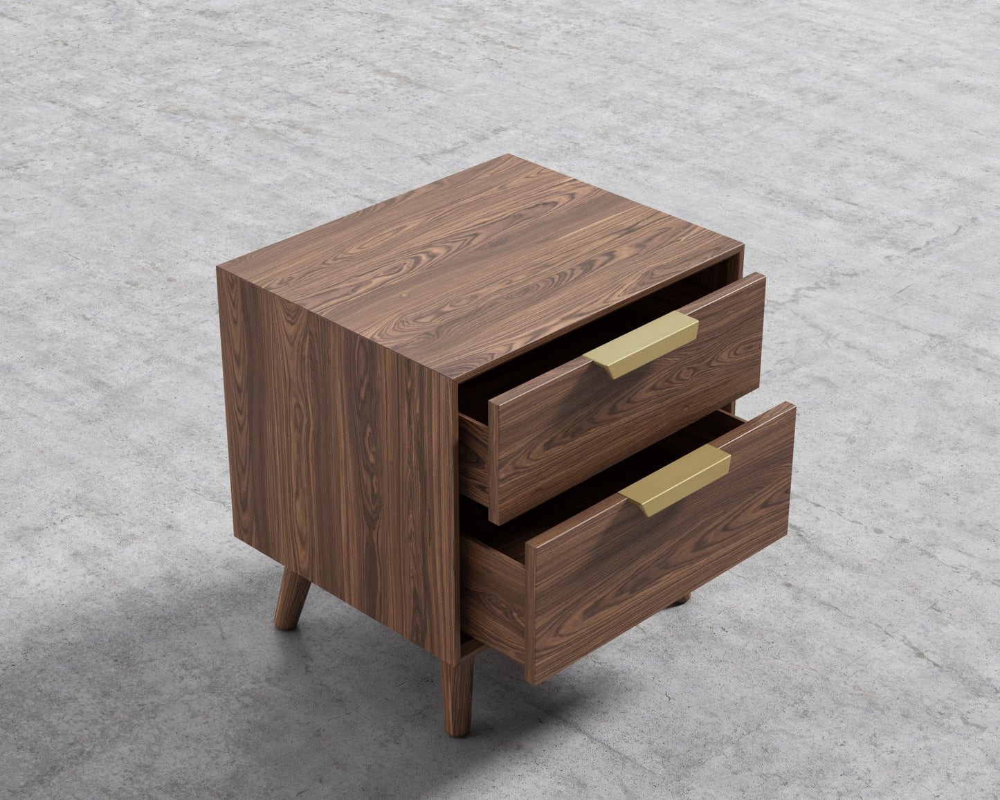 Asher Double Drawer Nightstand-Brushed Brass-Walnut