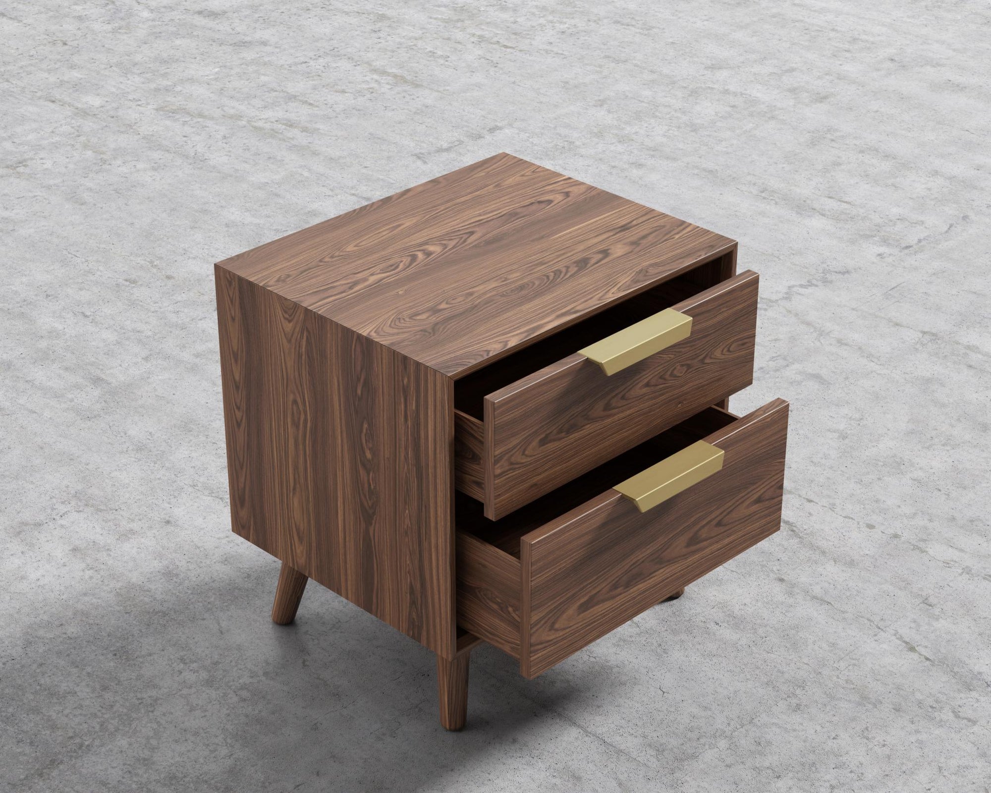 Asher Double Drawer Nightstand-Brushed Brass-Walnut