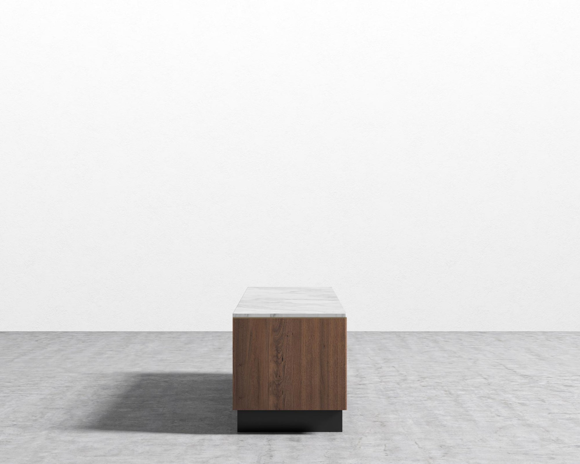 Augustus TV Stand - White Marble, Walnut Veneer