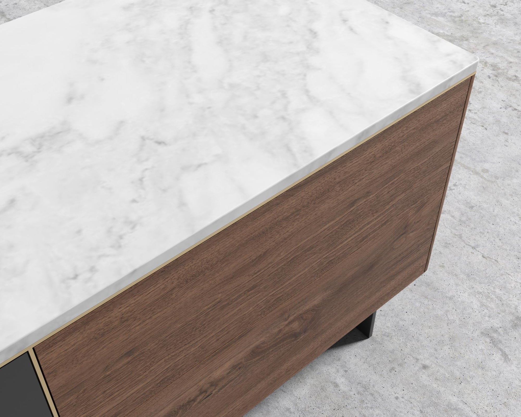 Augustus TV Stand - White Marble, Walnut Veneer