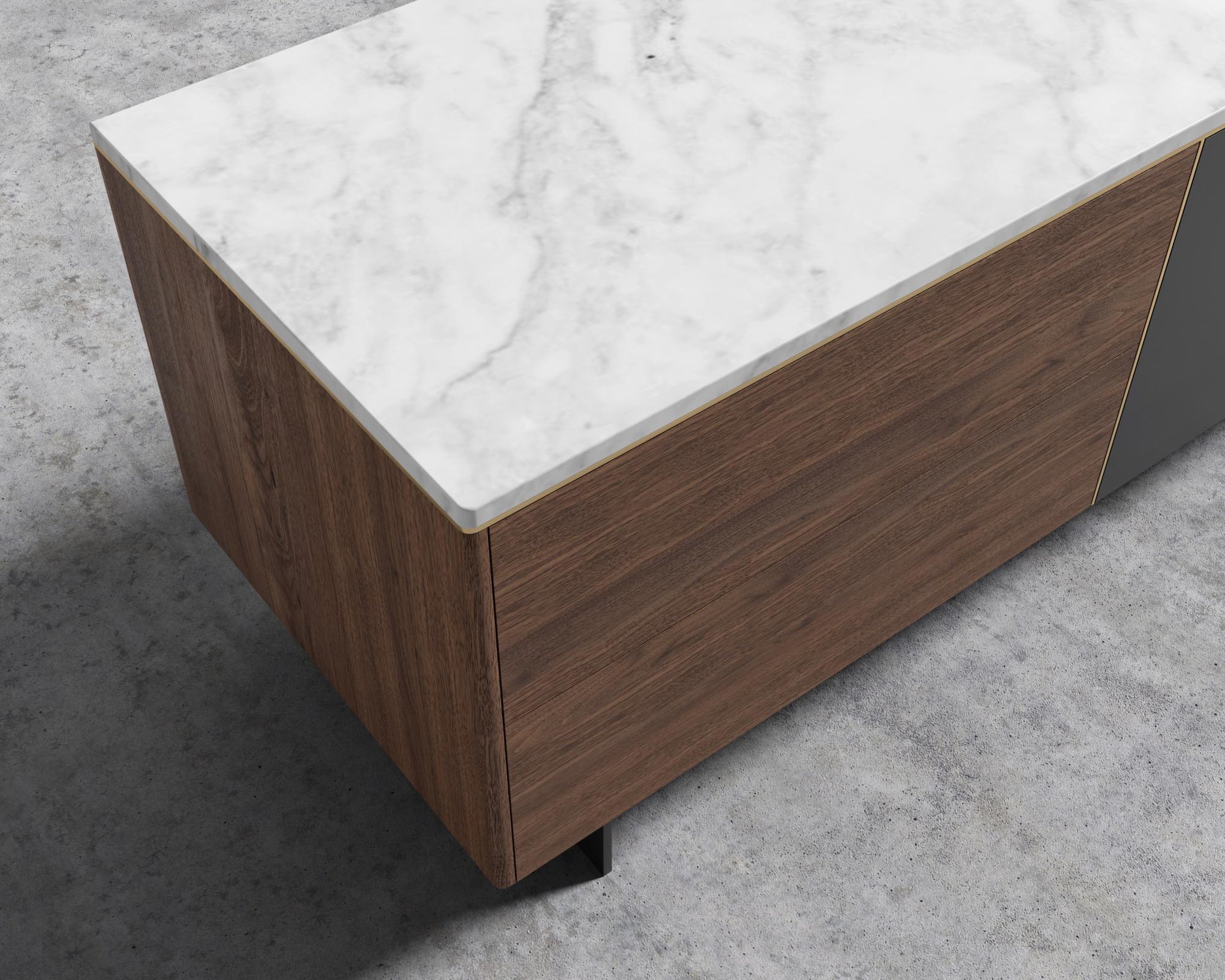 Augustus TV Stand - White Marble, Walnut Veneer