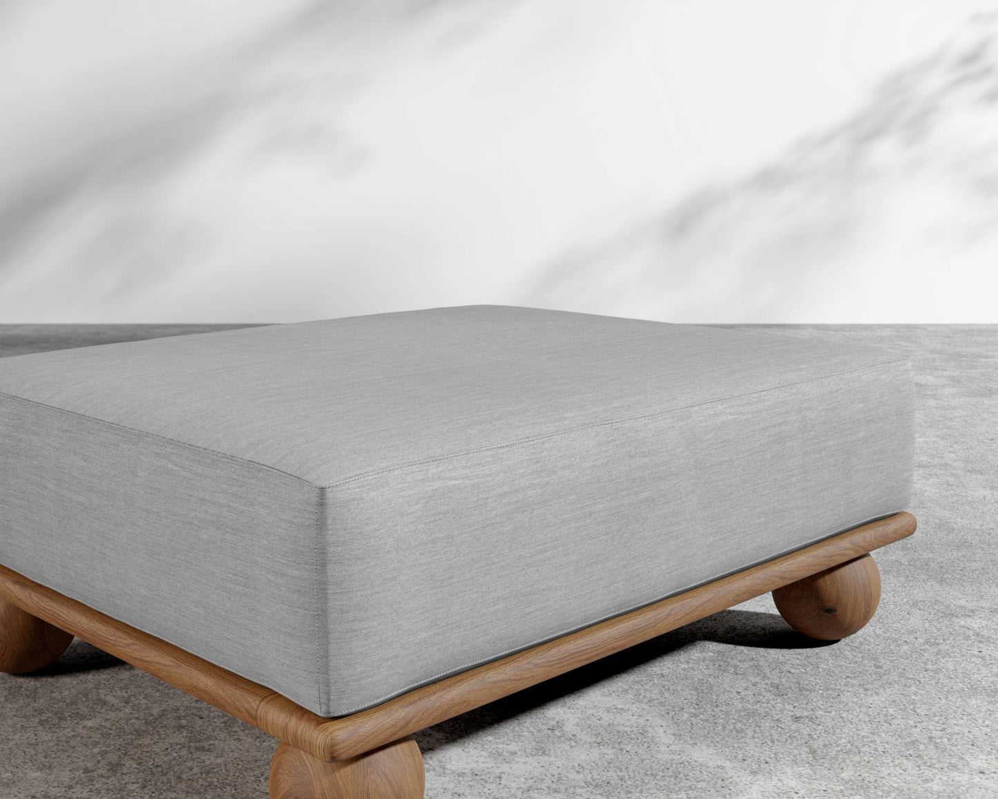 Bali Outdoor Ottoman - Walnut Acacia, Outdoor Fabric - Encino