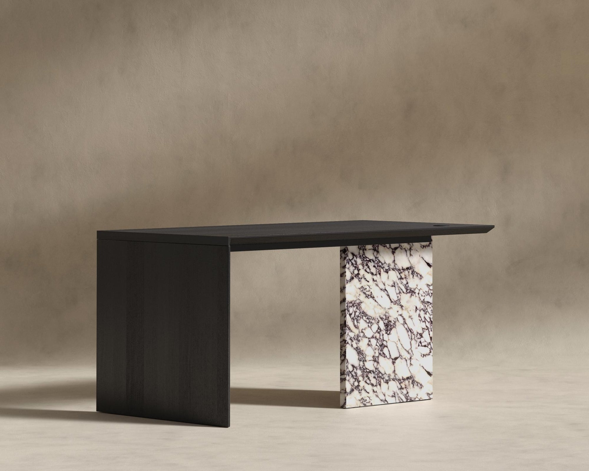 Gia Desk (Black Label) - 88" x 43", Viola Marble, Black Oak Veneer