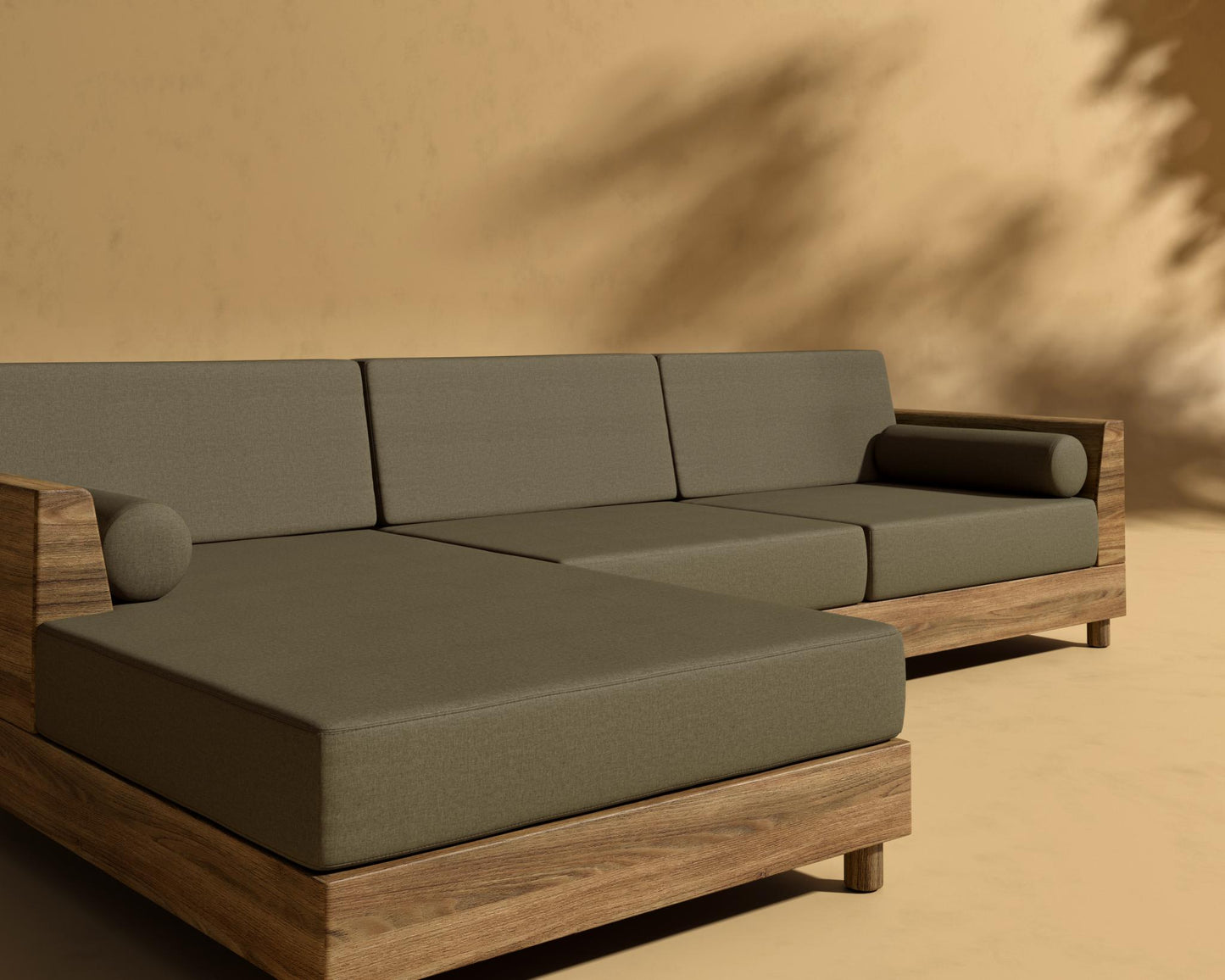 Hampton Outdoor Sectional - Outdoor Fabric - Fresco, Natural Acacia