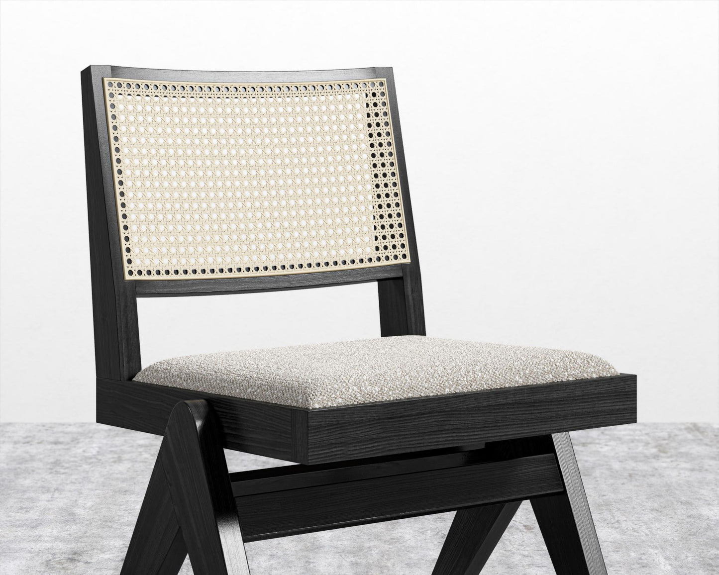 Javert Side Chair - Chatou Bouclé - Pearl, Ebony w/ Pale Cane