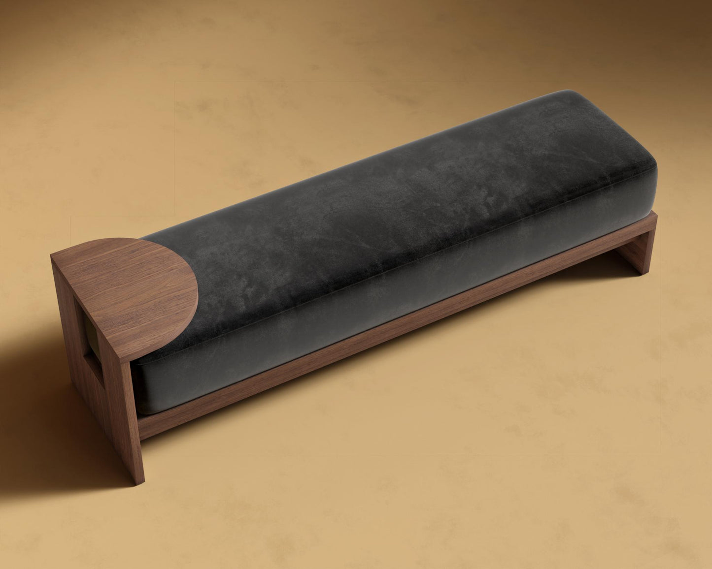 Tola Bench - Walnut Stain, Plush Velvet - Black