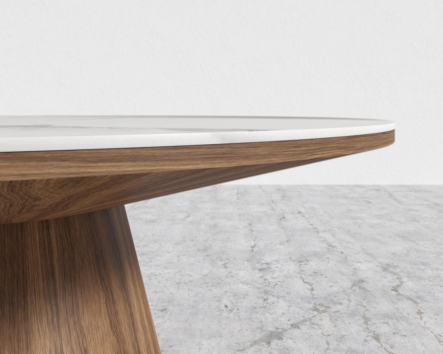 Winston Coffee Table - 36" | 91cm, White Calacatta Ceramic, Walnut Veneer