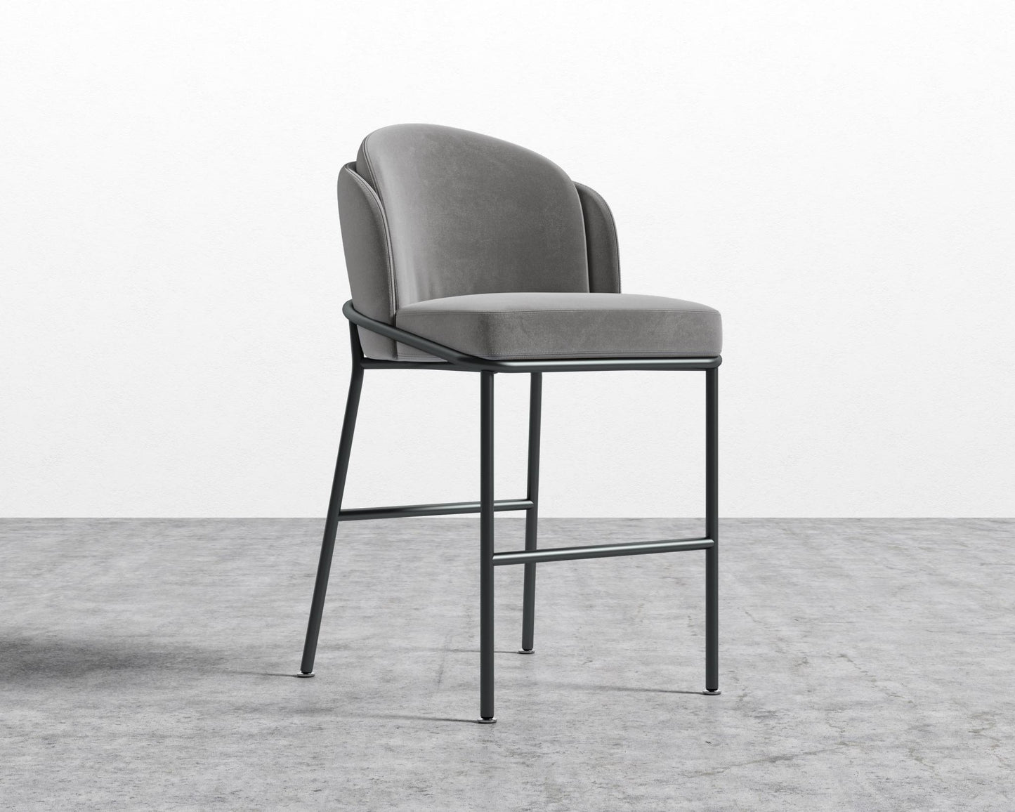 Angelo Counter Stool - Black - Angelo, Plush Velvet - Glacier Grey