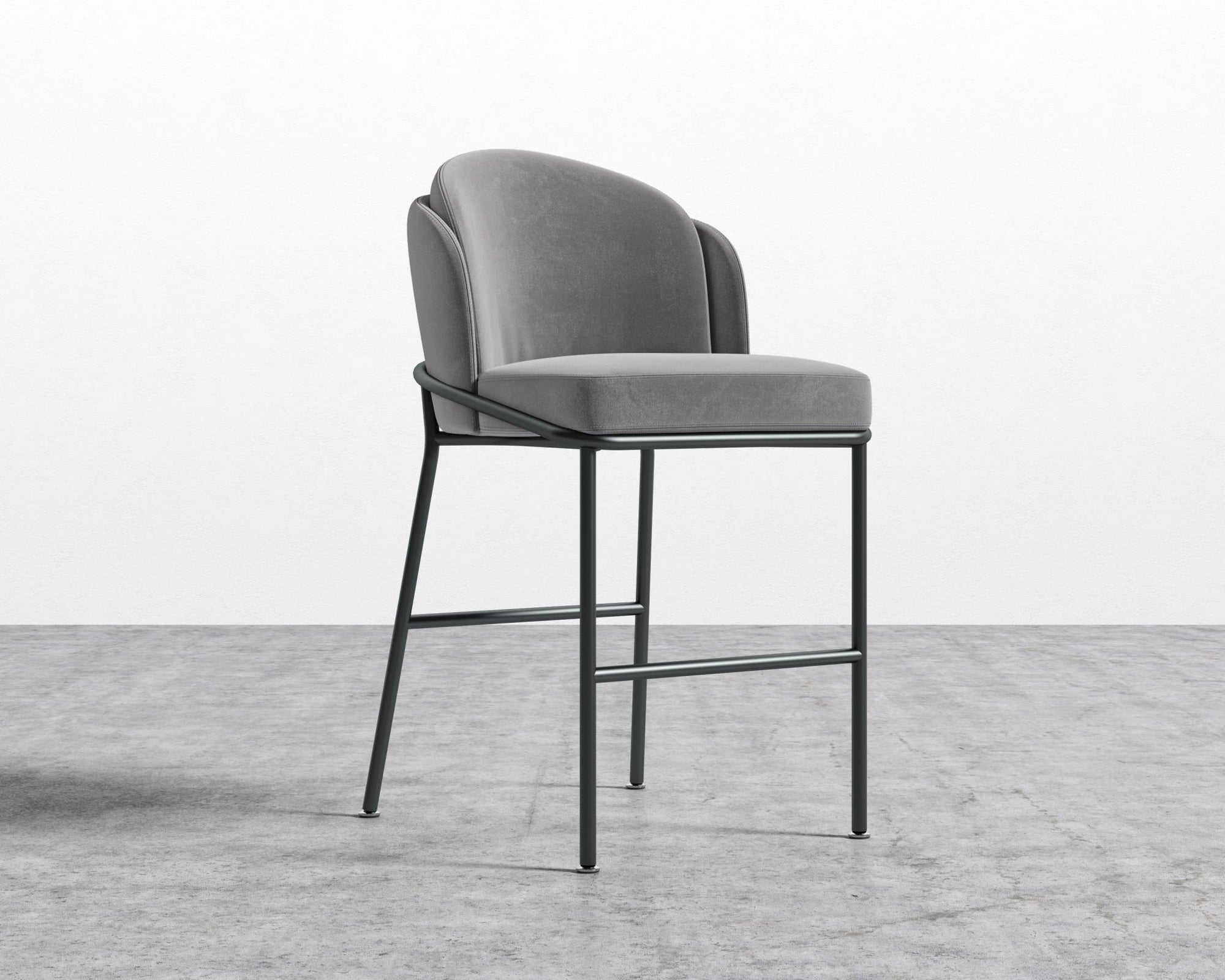 Angelo Counter Stool - Black - Angelo, Plush Velvet - Glacier Grey