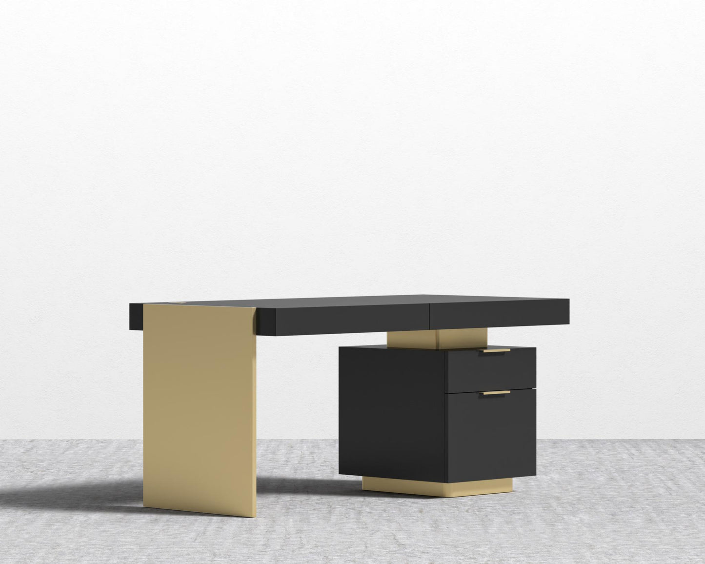 Arlo Desk - Brushed Brass, 63" x 31.5", Black Oak Veneer