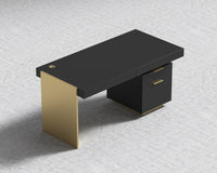 Arlo Desk - Brushed Brass, 63" x 31.5", Black Oak Veneer