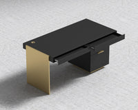 Arlo Desk - Brushed Brass, 63" x 31.5", Black Oak Veneer