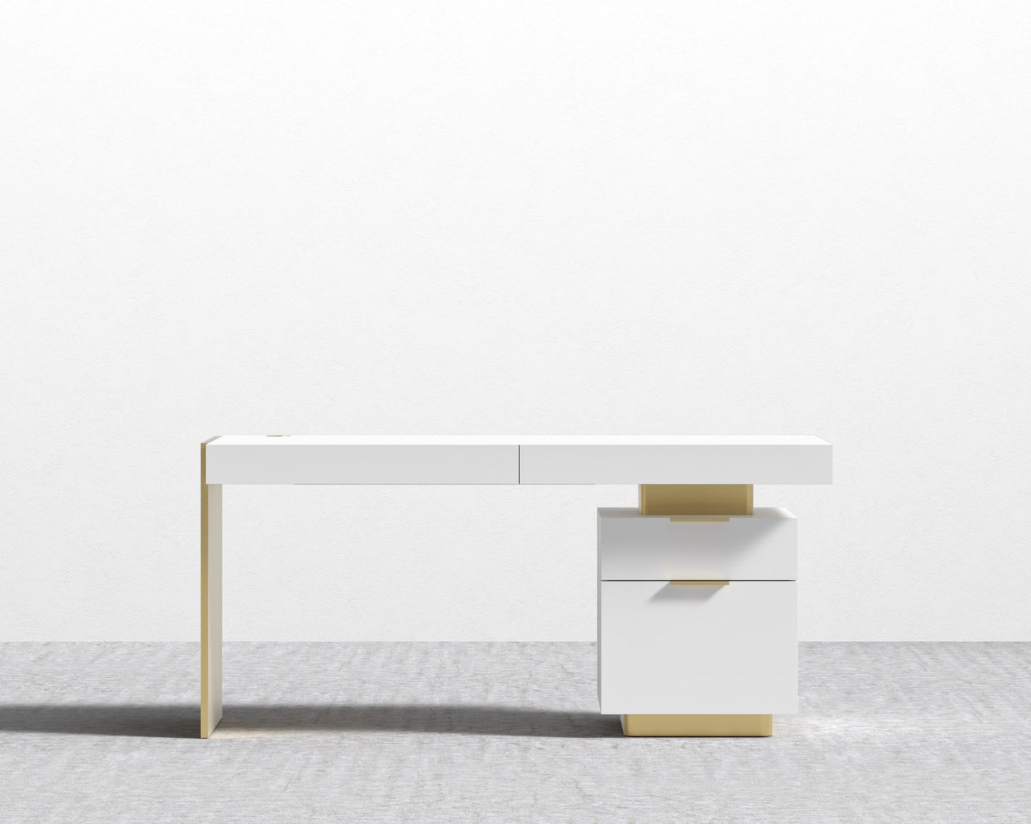 Arlo Desk - Brushed Brass, 63" x 31.5", Glossy White Lacquer