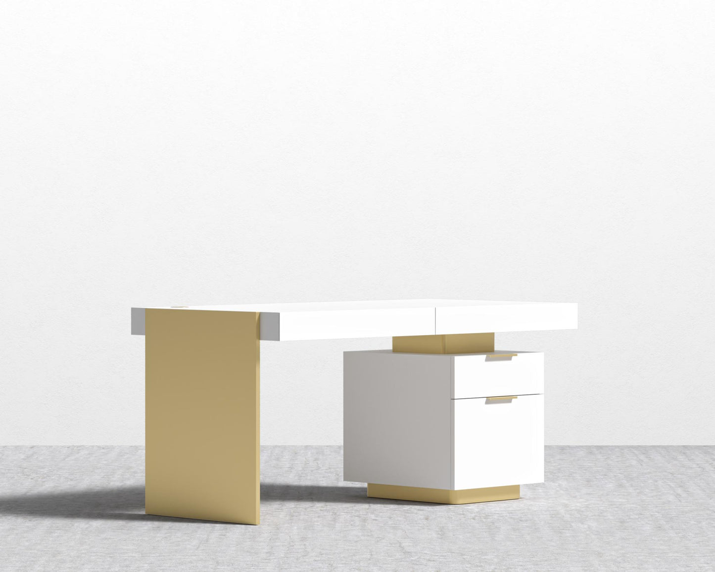 Arlo Desk - Brushed Brass, 63" x 31.5", Glossy White Lacquer
