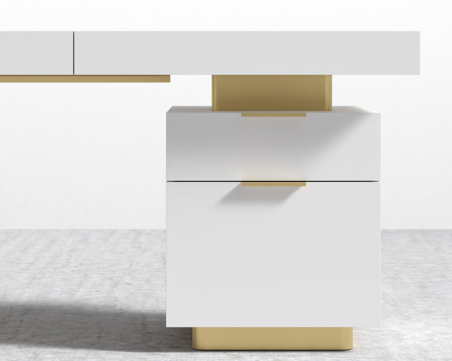 Arlo Desk - Brushed Brass, 63" x 31.5", Glossy White Lacquer
