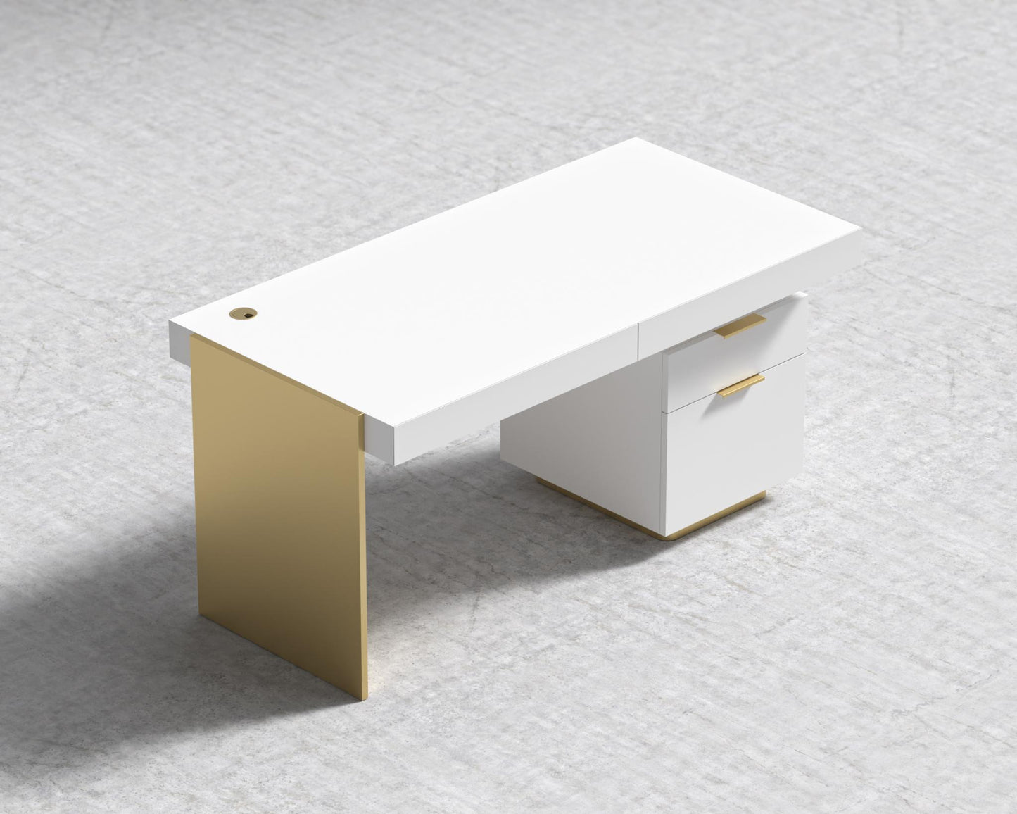 Arlo Desk - Brushed Brass, 63" x 31.5", Glossy White Lacquer