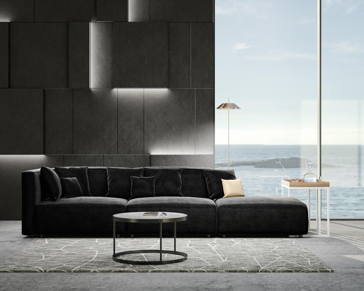 Arya Modular Sofa with Open End LHF - Vintage Velvet Black