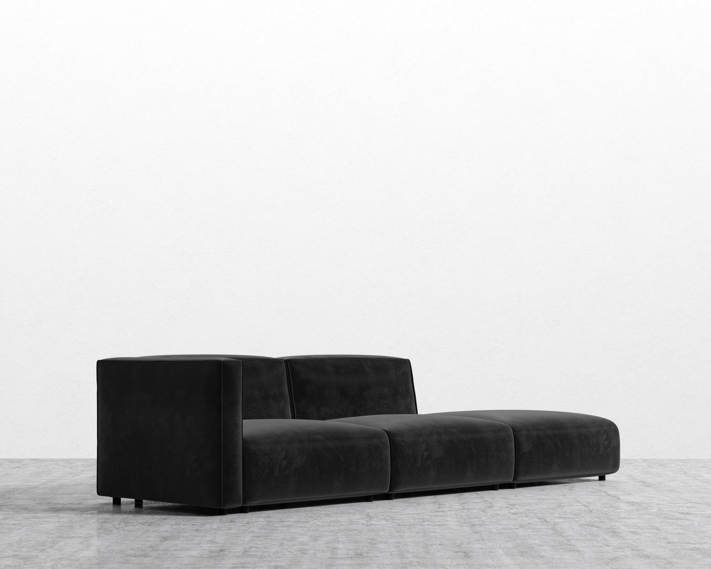 Arya Modular Sofa with Open End - Open Left, Plush Velvet - Black