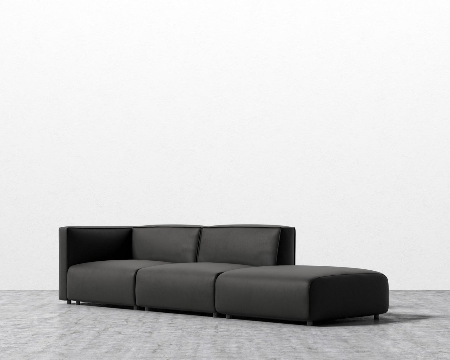 Arya Modular Sofa with Open End - Open Left, Microfiber Leather - Trento Jet Black