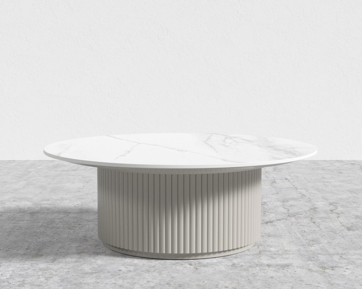 Athena Coffee Table - Alabaster Matte Lacquer, White Calacatta Ceramic, 39" | 99cm