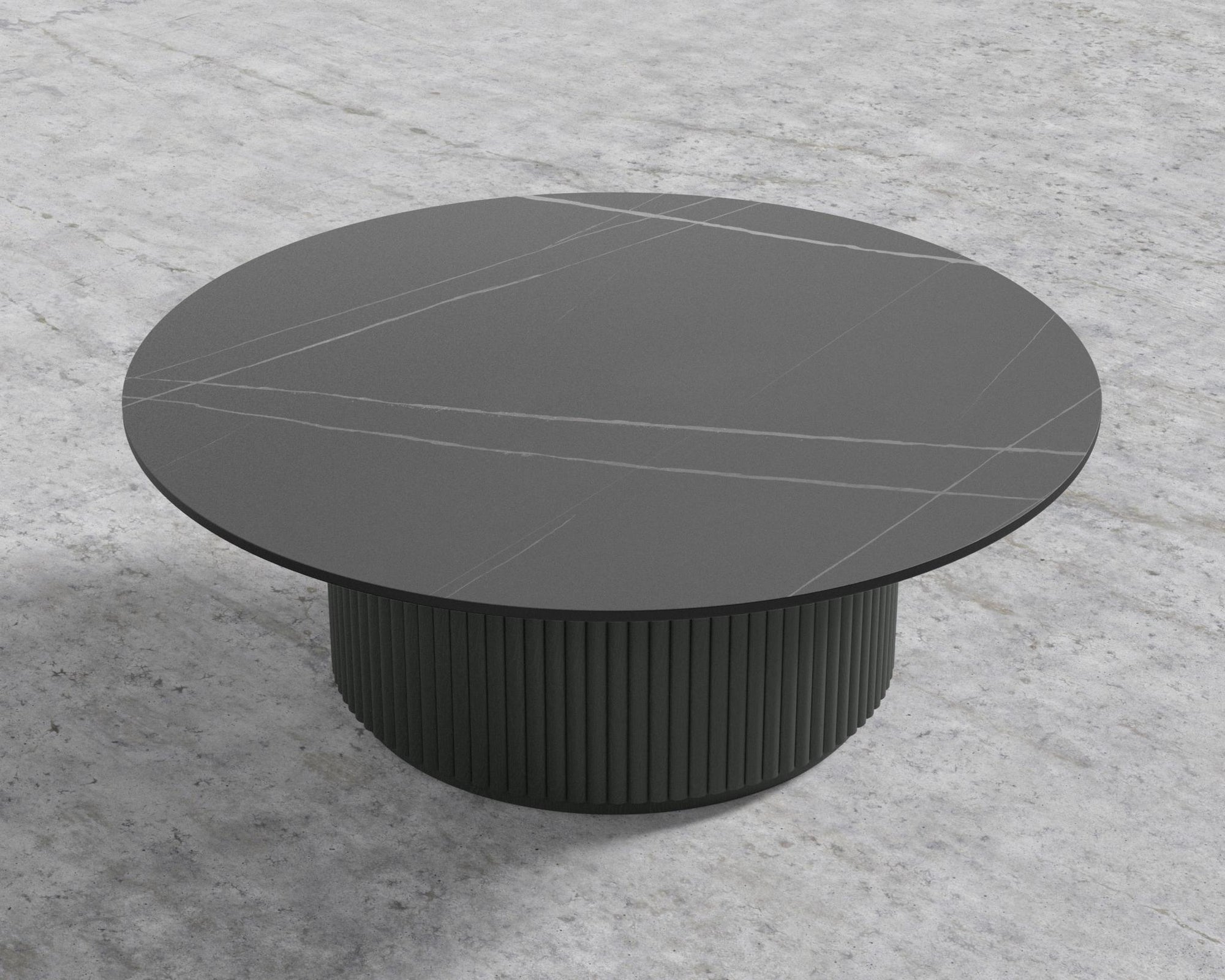 Athena Coffee Table - Alabaster Matte Lacquer, Black Pietra Ceramic, 39" | 99cm