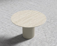 Athena Round Dining Table - Alabaster Matte Lacquer, 48" | 122cm, Black Marble