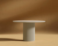 Athena Round Dining Table - Alabaster Matte Lacquer, 48" | 122cm, Black Marble