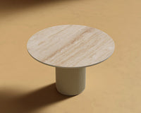 Athena Round Dining Table - Alabaster Matte Lacquer, 48" | 122cm, Black Marble