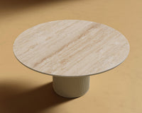 Athena Round Dining Table - Alabaster Matte Lacquer, 48" | 122cm, Black Marble