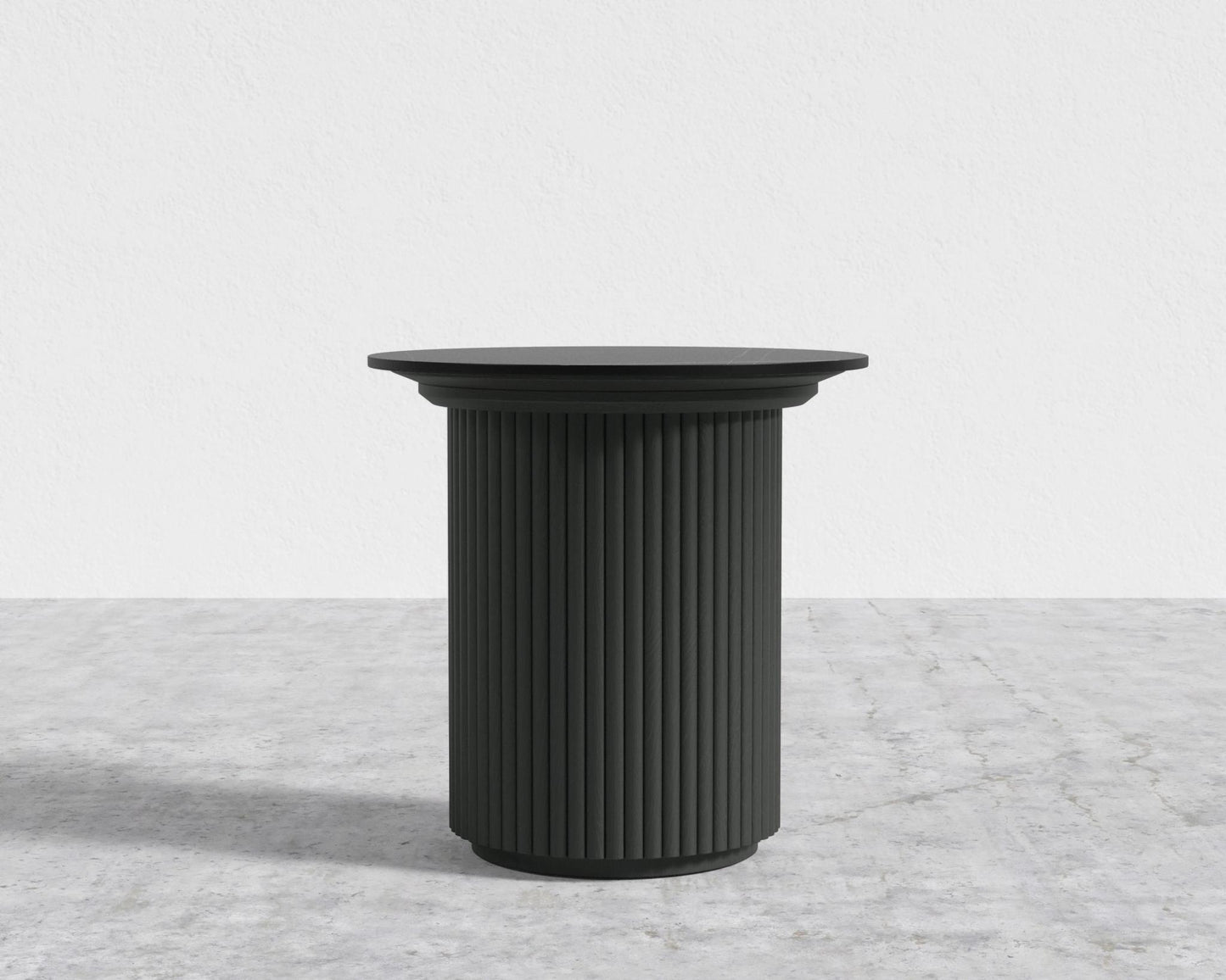 Athena Side Table - Alabaster Matte Lacquer, Black Pietra Ceramic, 22" | 55 cm