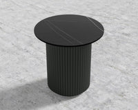 Athena Side Table - Alabaster Matte Lacquer, Black Pietra Ceramic, 22" | 55 cm