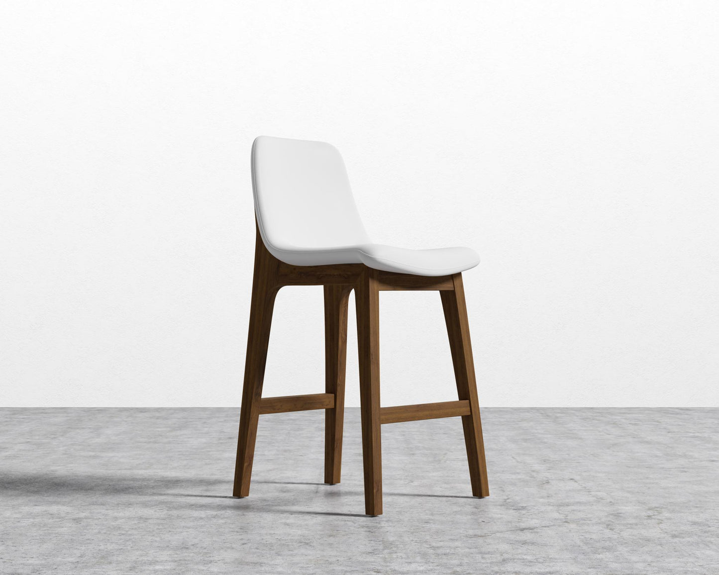 Aubrey Counter Stool - Walnut Stain, PU Leather - Monaco White
