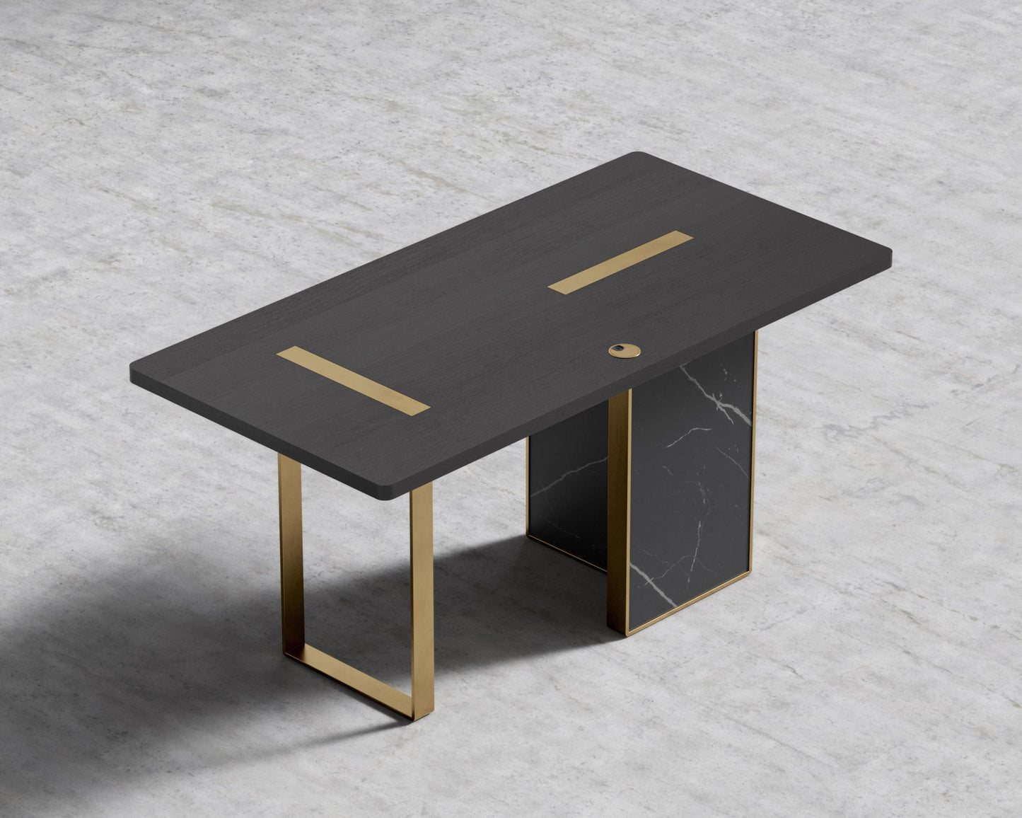 Augustus Desk - Black Pietra Ceramic, 63" x 31.5", Black Oak Veneer