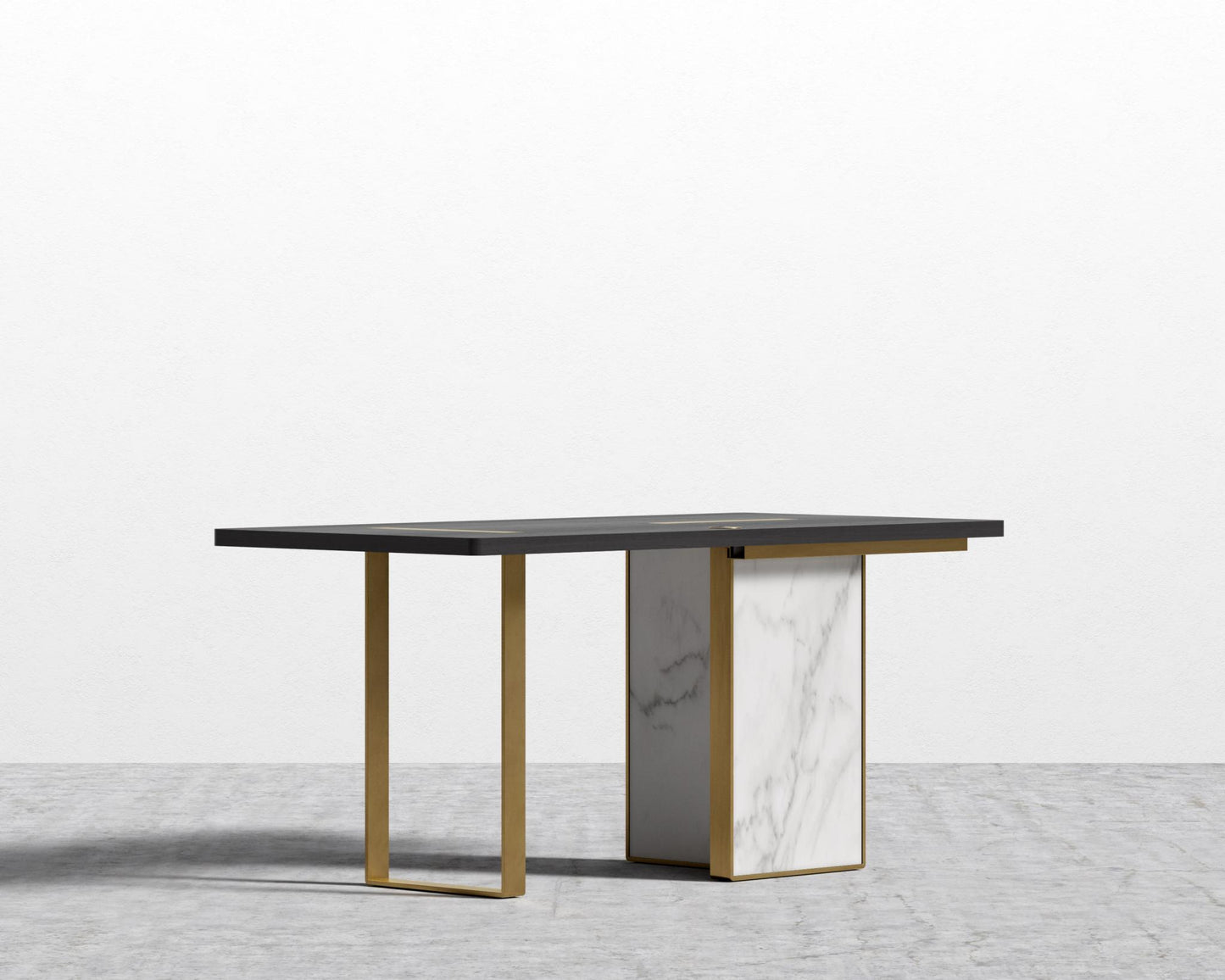 Augustus Desk - White Calacatta Ceramic, 63" x 31.5", Black Oak Veneer