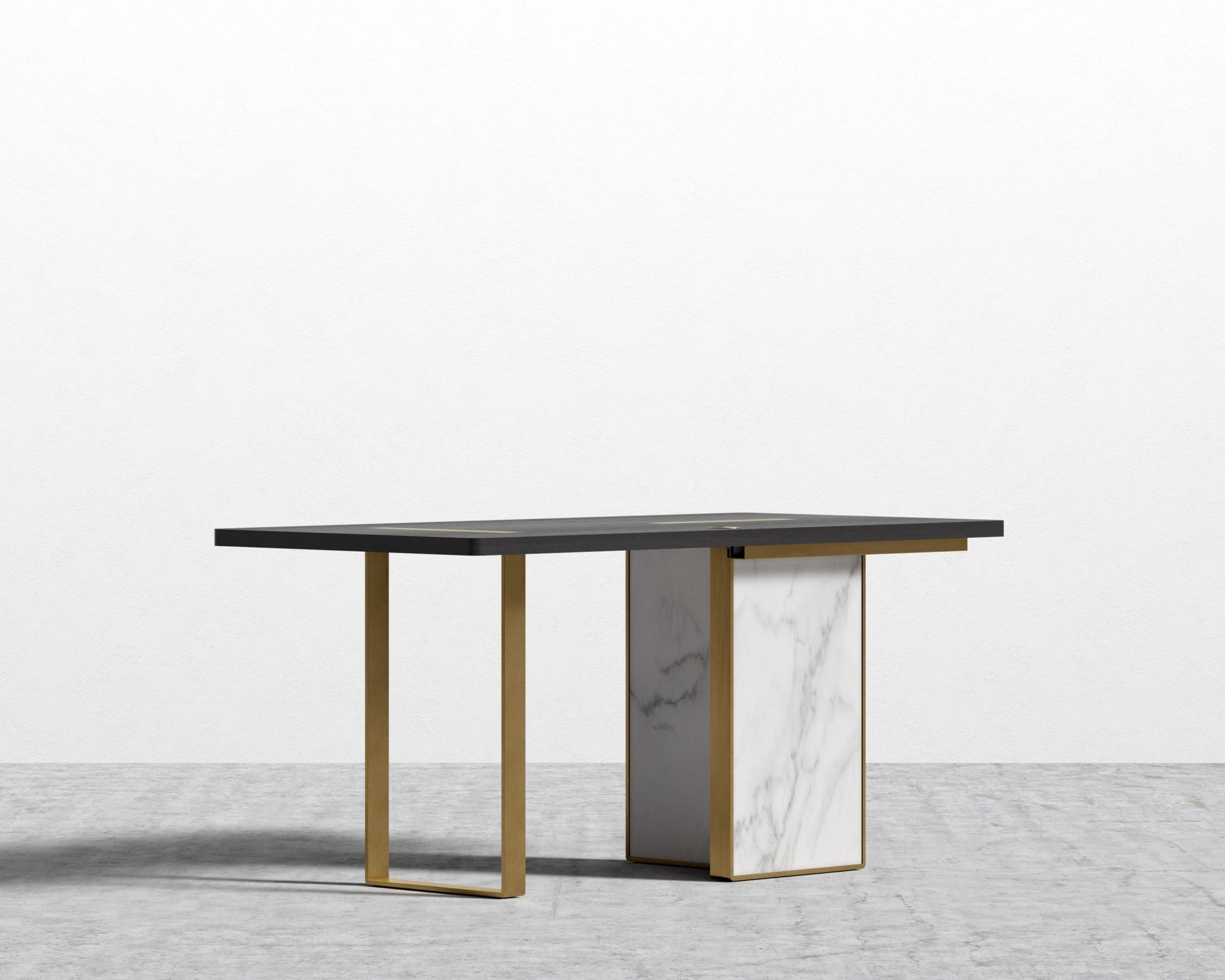 Augustus Desk - White Calacatta Ceramic, 63" x 31.5", Black Oak Veneer