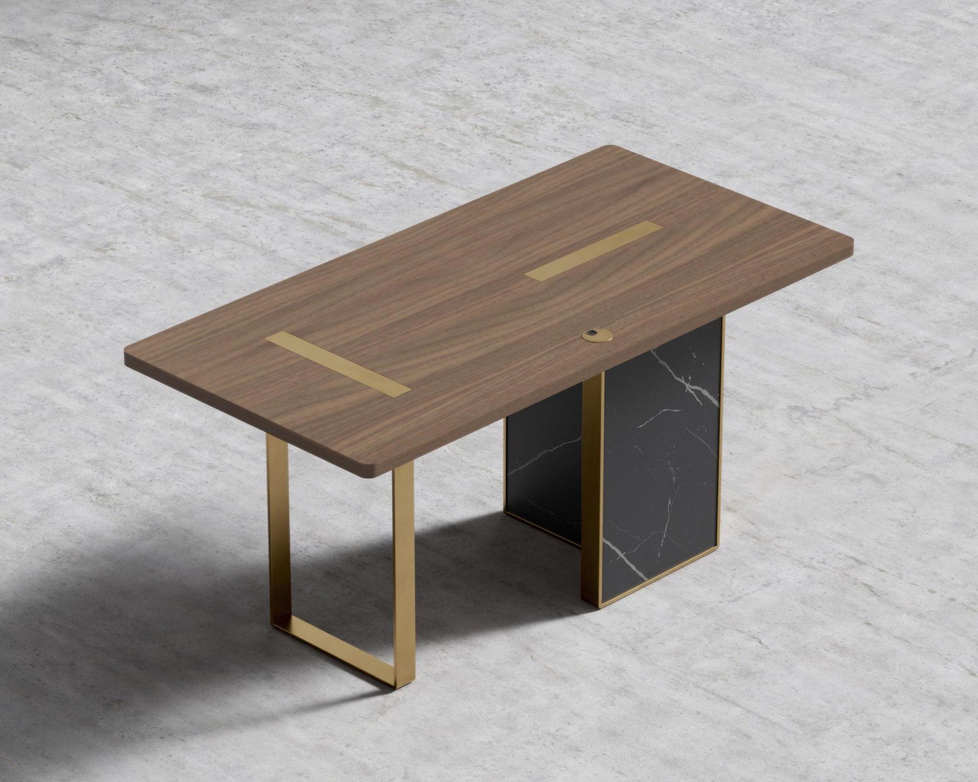 Augustus Desk - Black Pietra Ceramic, 63" x 31.5", Black Oak Veneer