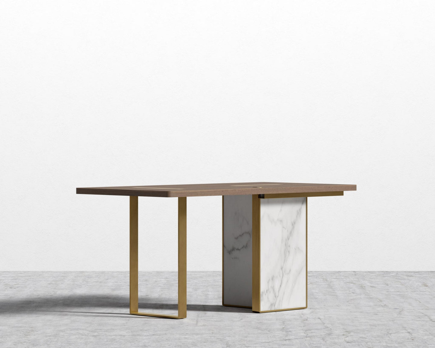 Augustus Desk - White Calacatta Ceramic, 63" x 31.5", Black Oak Veneer