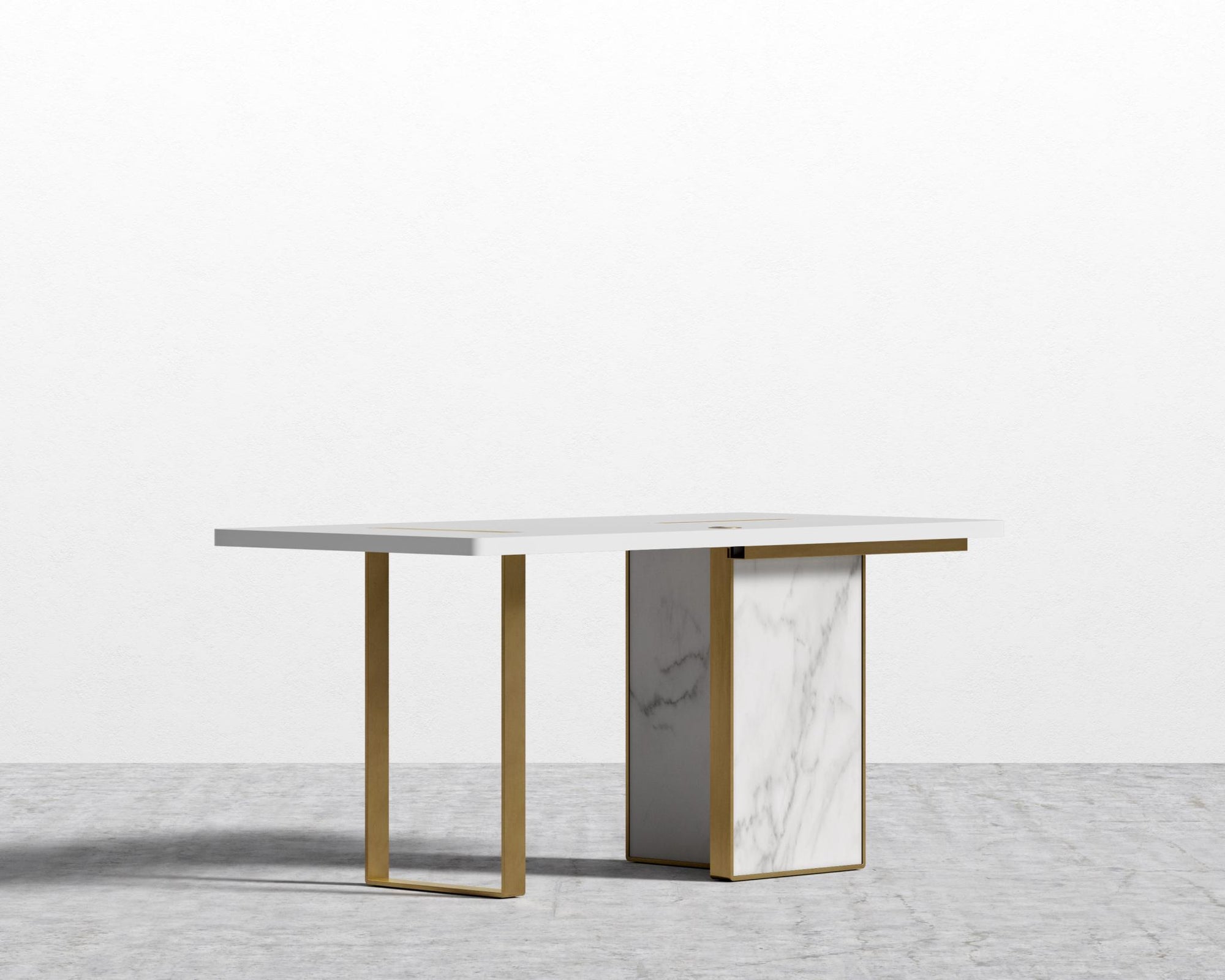 Augustus Desk - White Calacatta Ceramic, 63" x 31.5", Black Oak Veneer