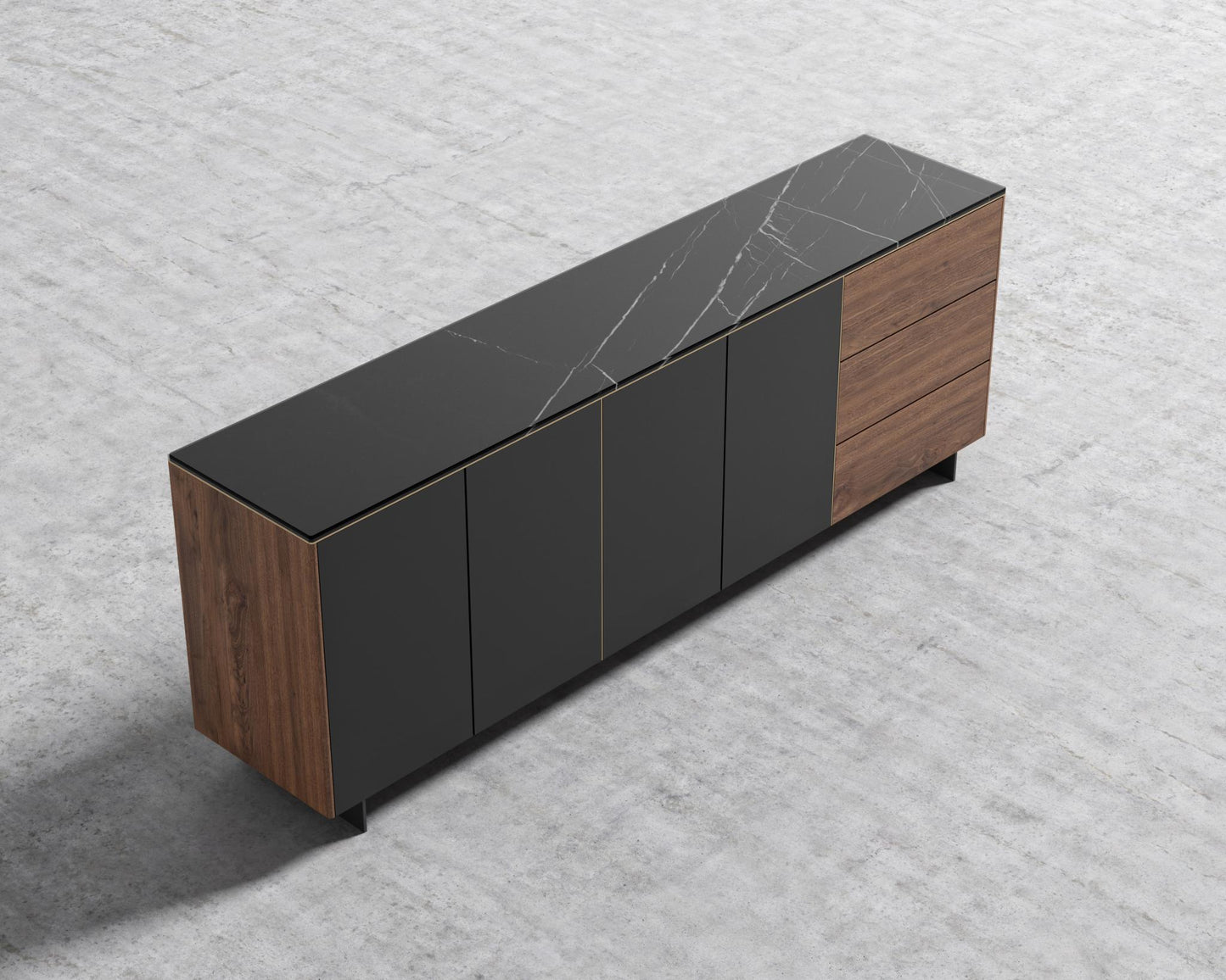 Augustus Sideboard - Black Marble, Walnut Veneer