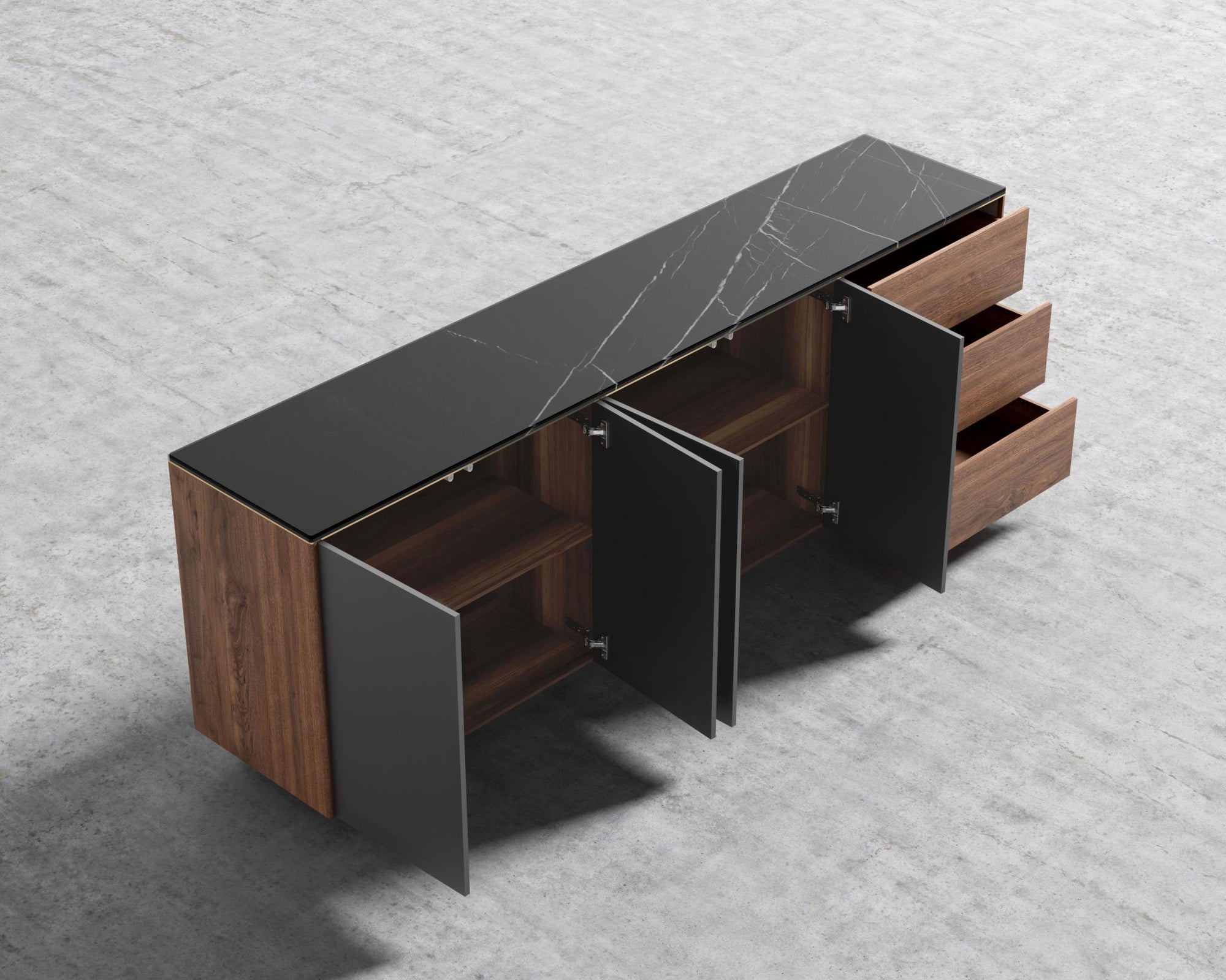 Augustus Sideboard - Black Marble, Walnut Veneer