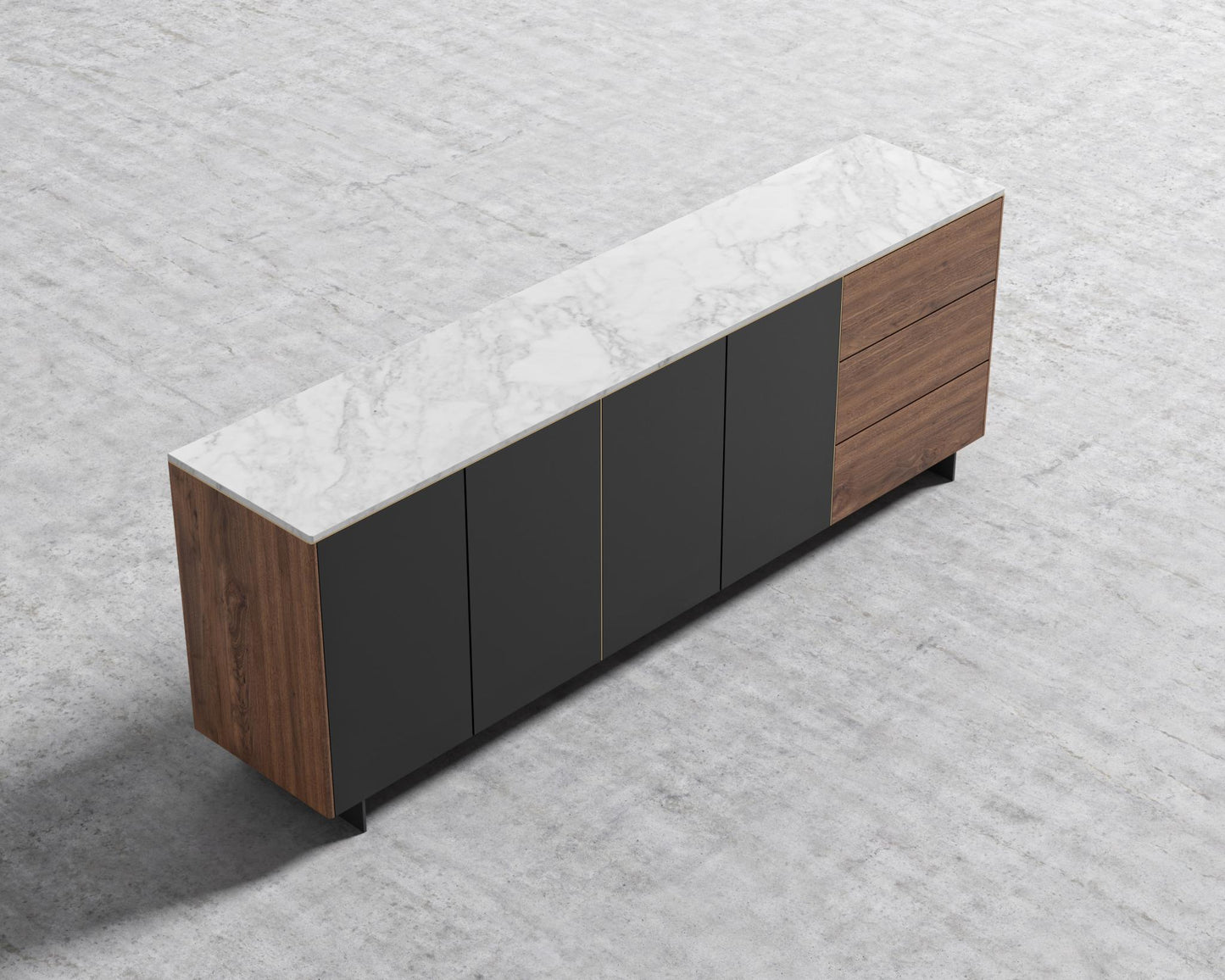 Augustus Sideboard - White Marble, Walnut Veneer