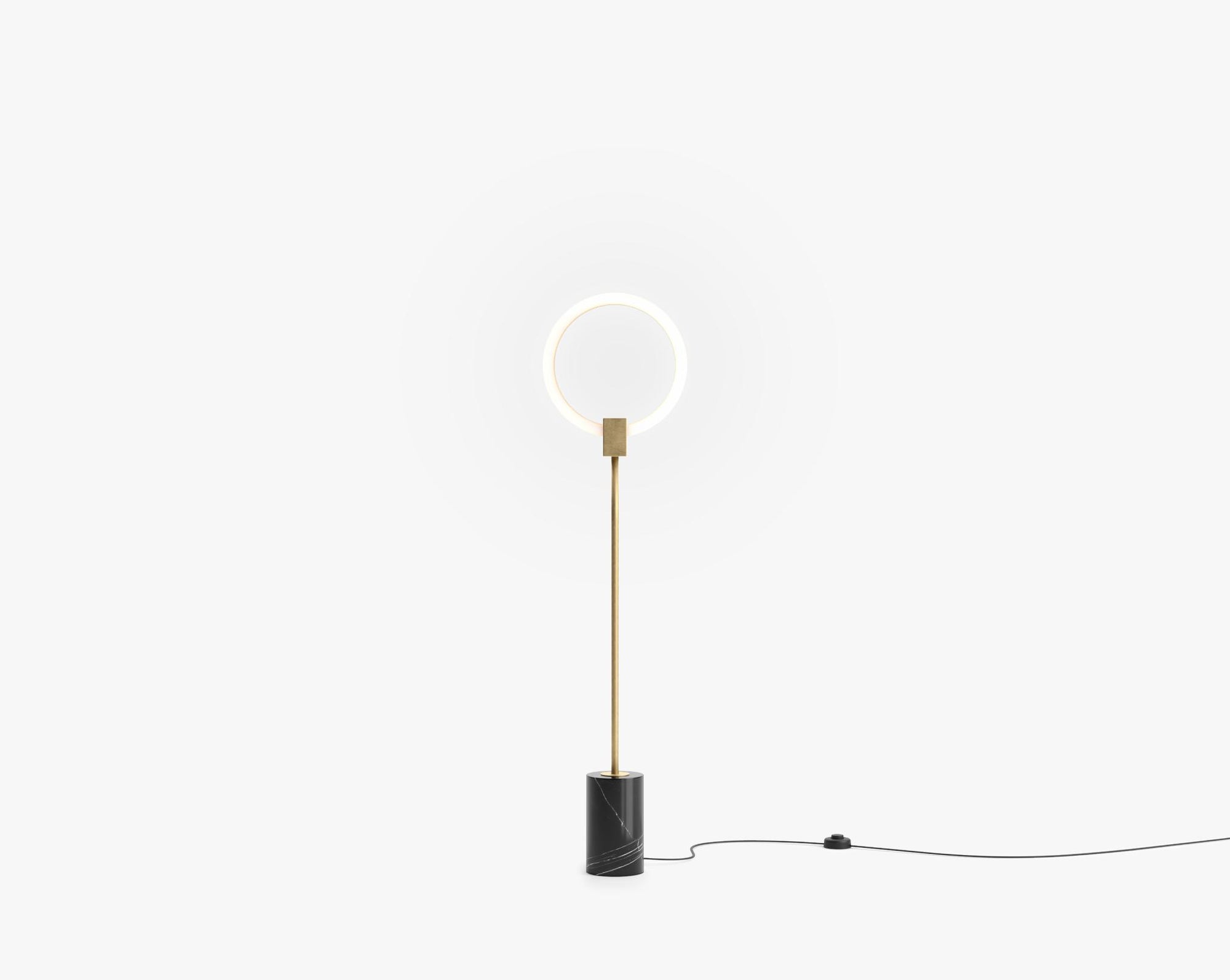 Aura Floor Lamp - Short, Brass w/ Black Marble