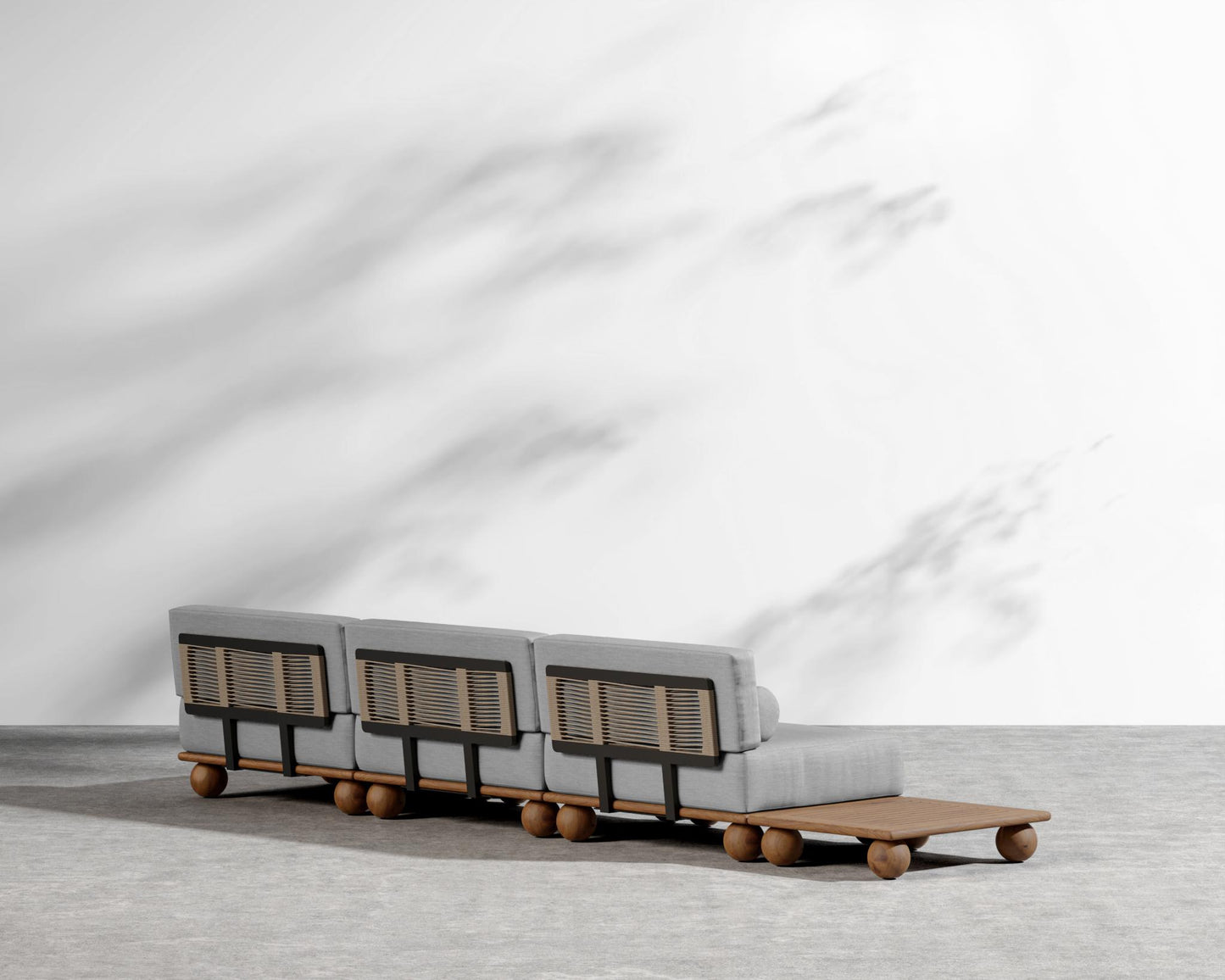 Bali Outdoor Modular Sectional - Walnut Acacia, Outdoor Fabric - Encino