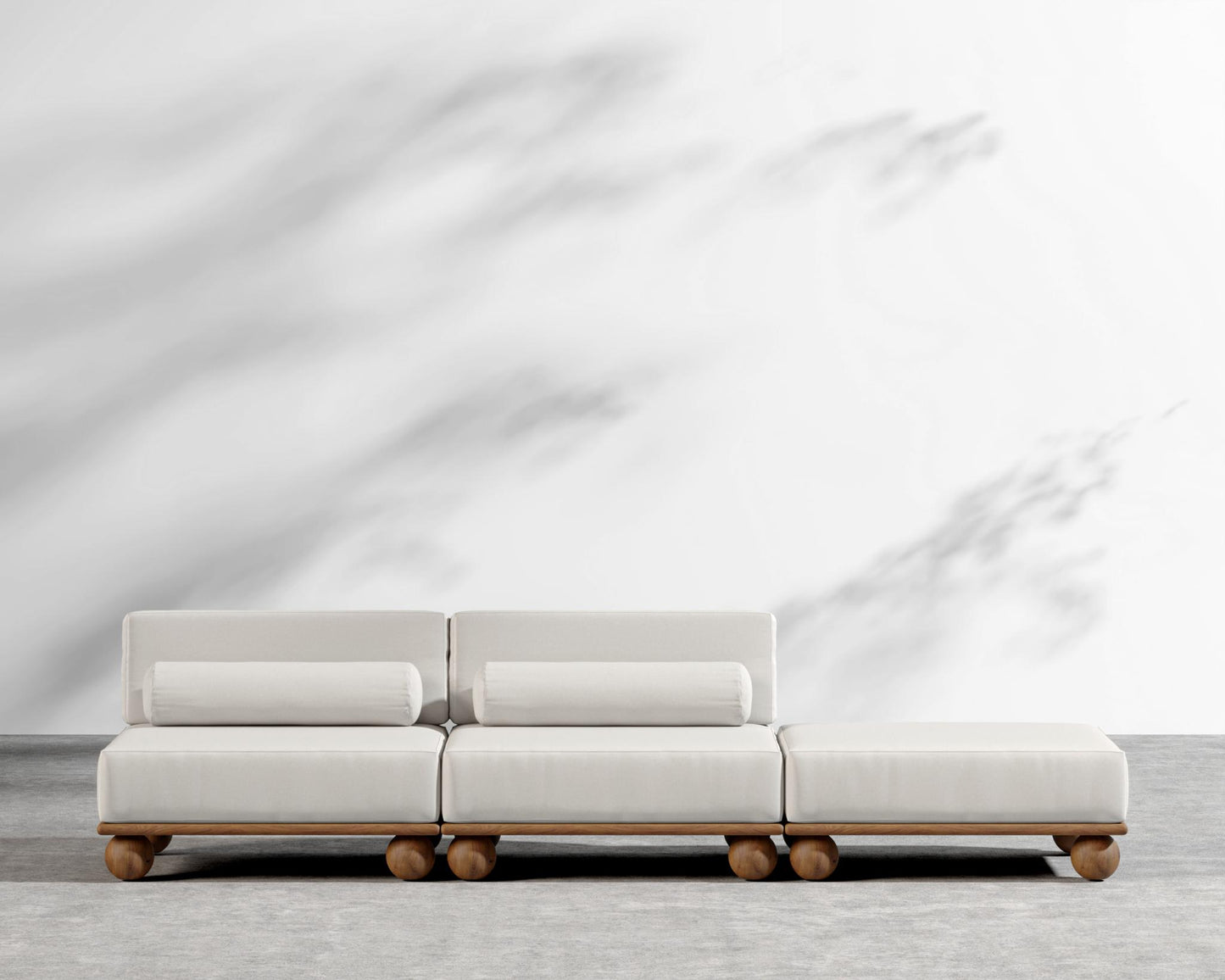 Bali Outdoor Open End Sofa - Walnut Acacia, Outdoor Fabric - Palisades