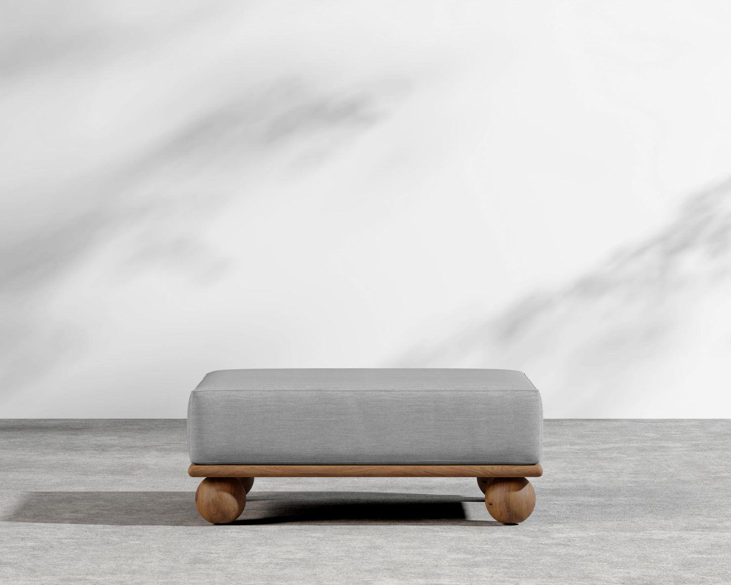 Bali Outdoor Ottoman - Walnut Acacia, Outdoor Fabric - Encino