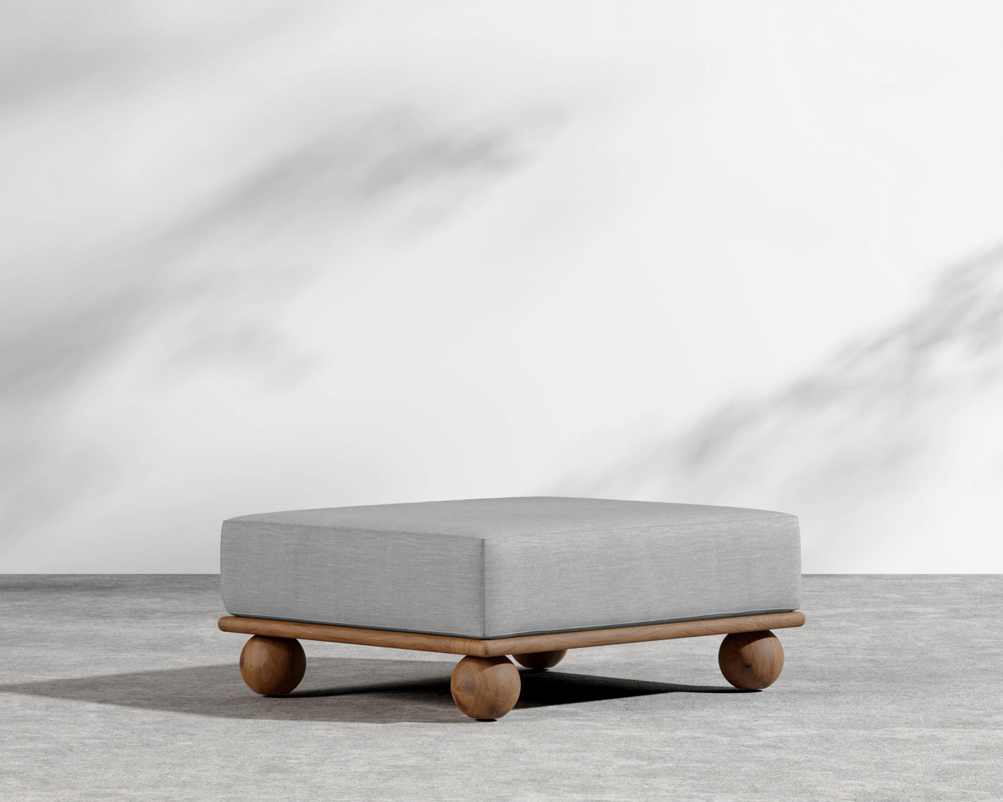 Bali Outdoor Ottoman - Walnut Acacia, Outdoor Fabric - Encino