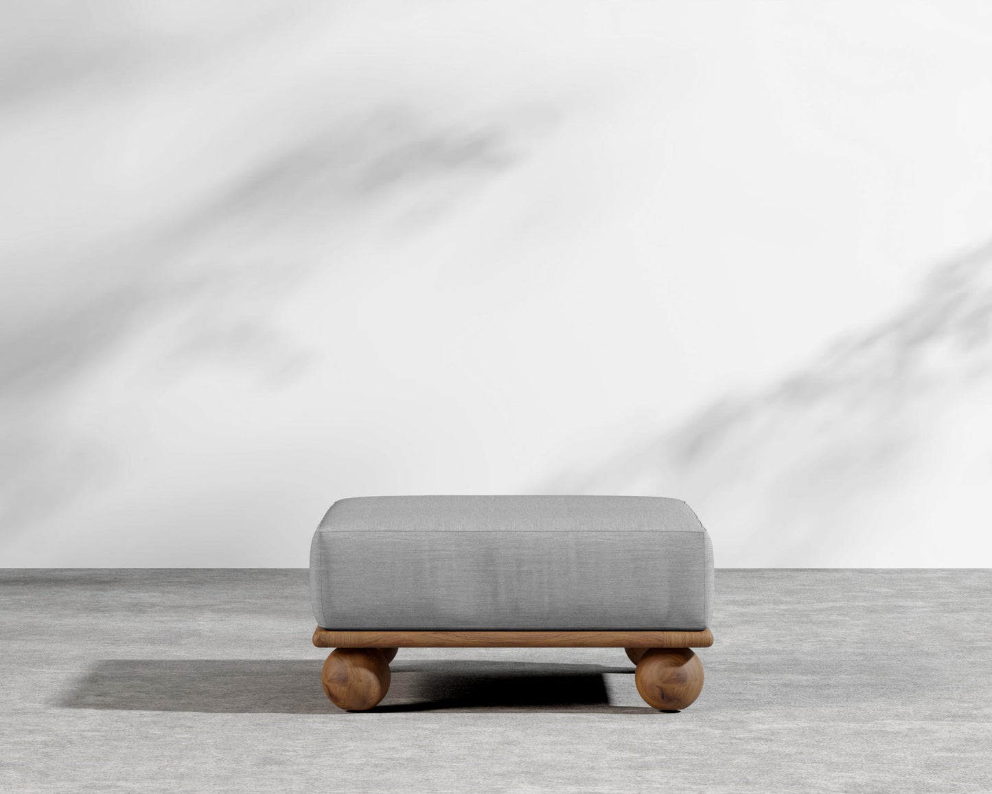 Bali Outdoor Ottoman - Walnut Acacia, Outdoor Fabric - Encino