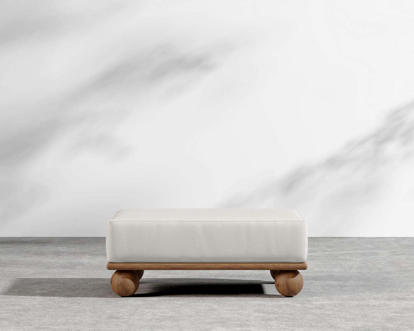 Bali Outdoor Ottoman - Walnut Acacia, Outdoor Fabric - Palisades